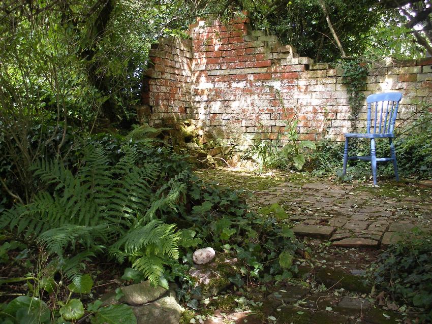  Blue chair in Dora's - Aulden. Dora delivered the milk to this tiny ruin during WW2 when it was someone's home. 